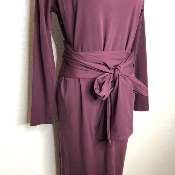 Ann Taylor wine purple tie waist midi dress size 12 - Picture 3 of 15
